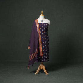 Pochampally Ikat Cotton Unstitched Dress Material: Kurta & Dupatta with Jewellery 21