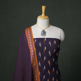 Pochampally Ikat Cotton Unstitched Dress Material: Kurta & Dupatta with Jewellery 21
