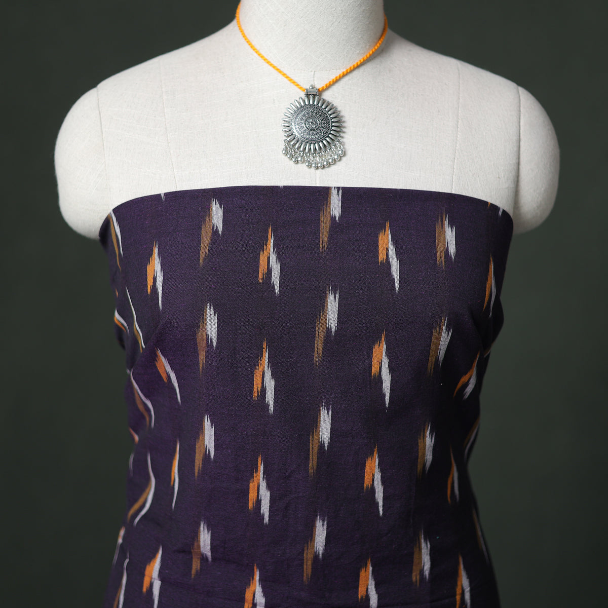 Pochampally Ikat Cotton Unstitched Dress Material: Kurta & Dupatta with Jewellery 21