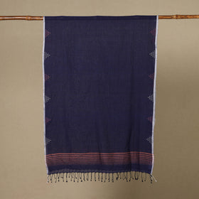 Blue - handloom cotton phulia jamdani stole with tassels 19