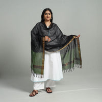 Black - Handloom Cotton Nizam Zari Border Mangalagiri Dupatta 01