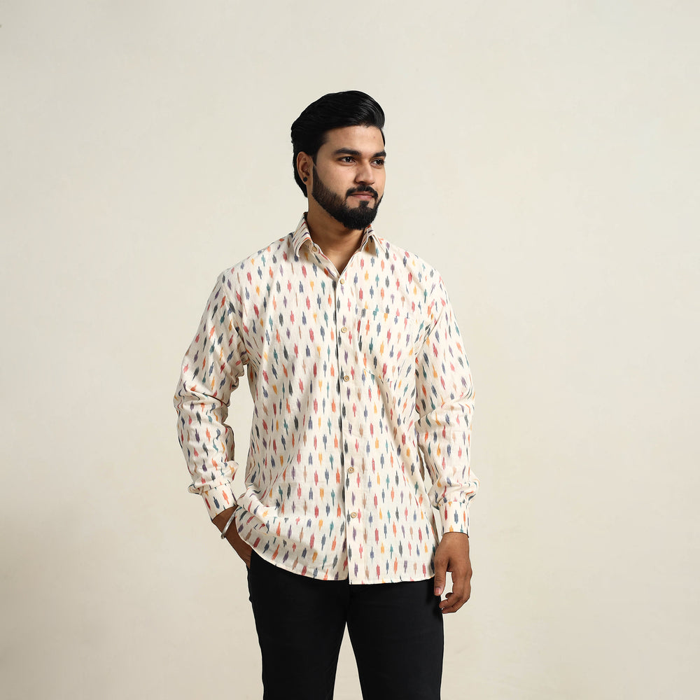 White - Men Cotton Pochampally Ikat Shirt 10