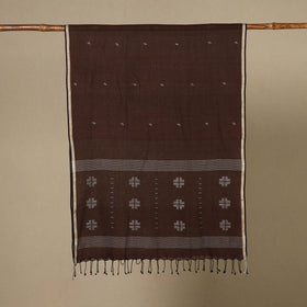 Brown - handloom cotton phulia jamdani stole with tassels