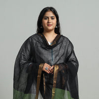 Black - Handloom Cotton Nizam Zari Border Mangalagiri Dupatta 01