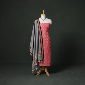 Pochampally Ikat Cotton Unstitched Dress Material: Kurta & Dupatta with Jewellery 22