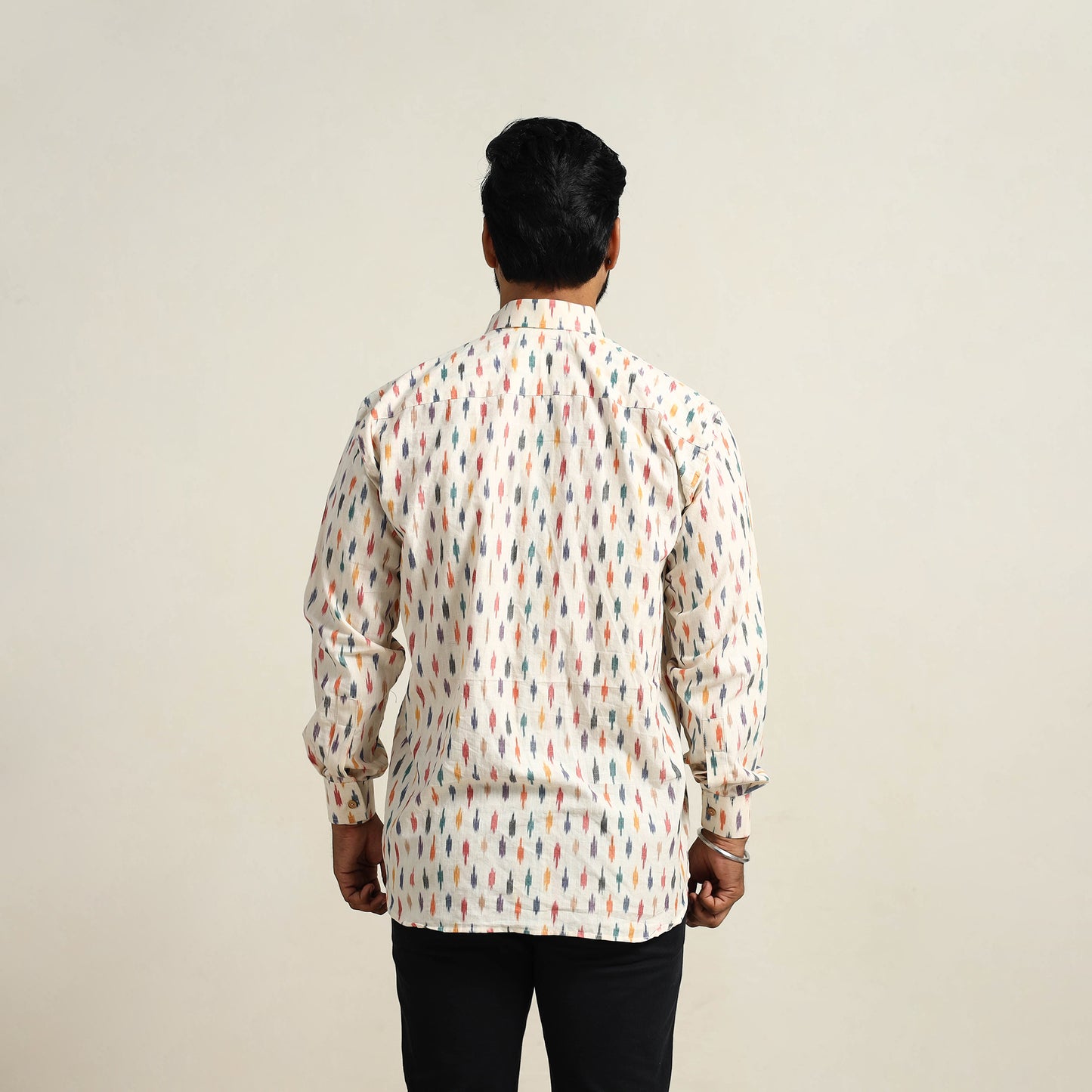 White - Men Cotton Pochampally Ikat Shirt 10