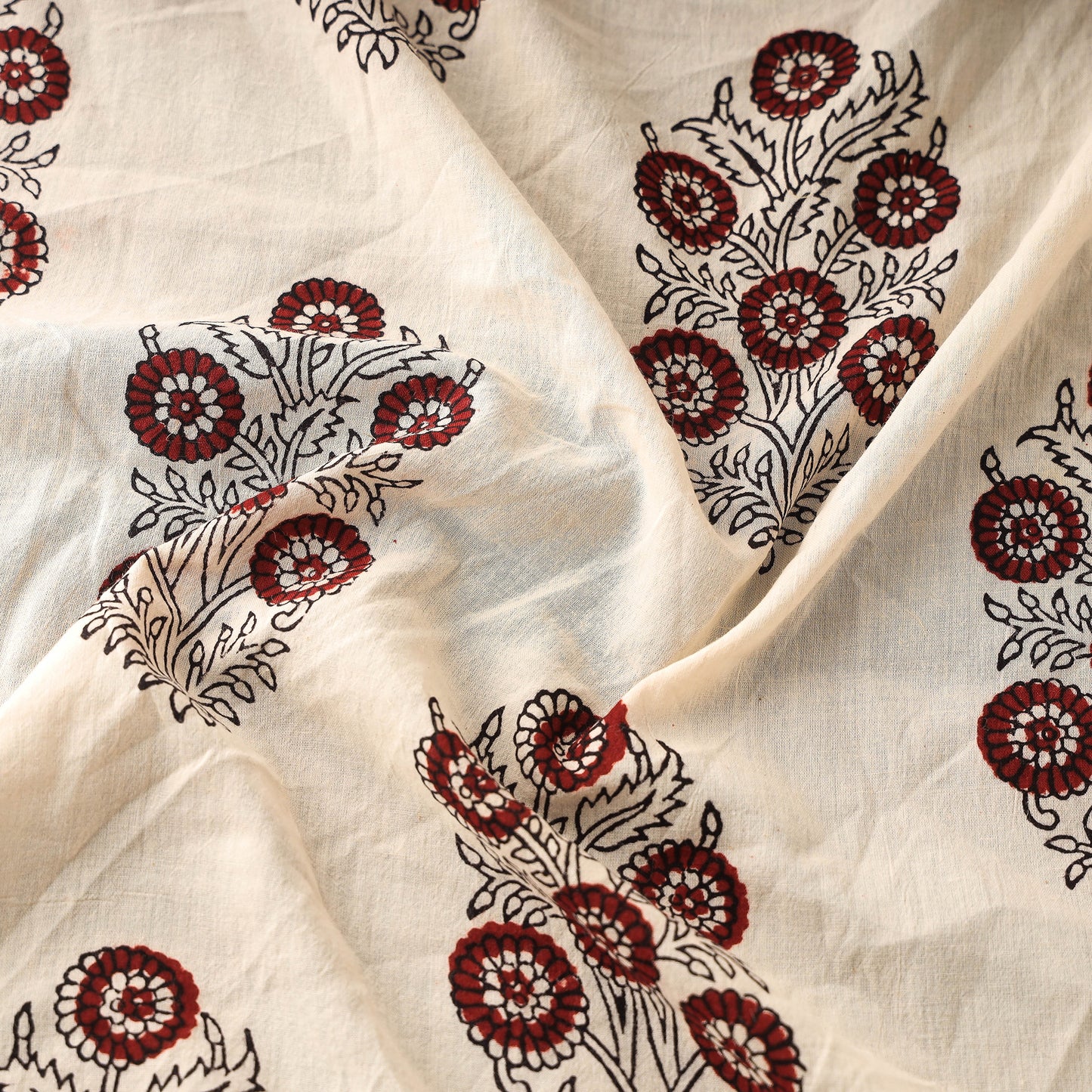 Beige - Bagh Hand Block Printed Mul Cotton Fabric