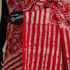 Red - mul cotton hand batik saree 40 - handcrafted
