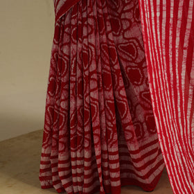 Red - mul cotton hand batik saree 40 - handcrafted