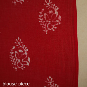 Red - mul cotton hand batik saree 40 - handcrafted