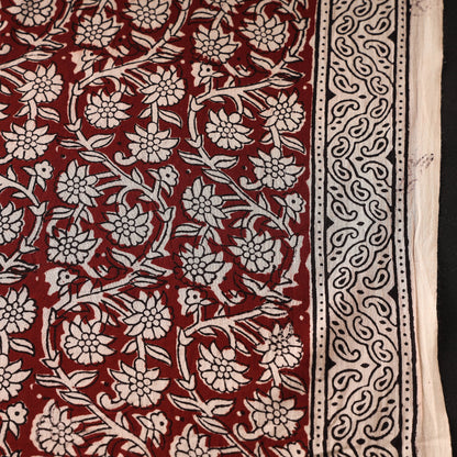 Maroon - Bagh Hand Block Printed Mul Cotton Fabric