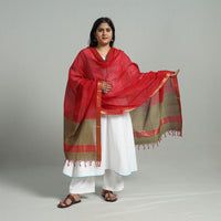 Red - Handloom Cotton Nizam Zari Border Mangalagiri Dupatta 05