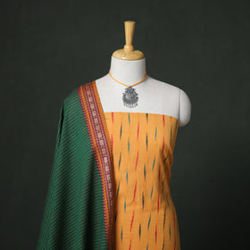 Pochampally Ikat Cotton Unstitched Dress Material: Kurta & Dupatta with Jewellery 23