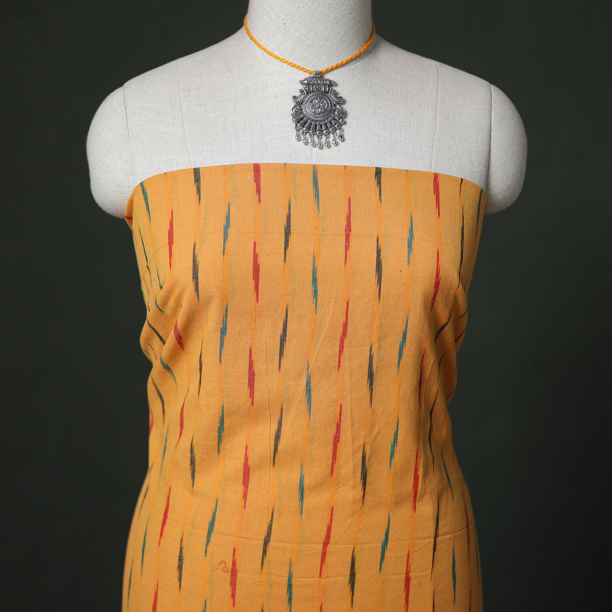 Pochampally Ikat Cotton Unstitched Dress Material: Kurta & Dupatta with Jewellery 23