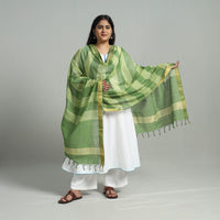 Green - Handloom Cotton Nizam Zari Border Mangalagiri Dupatta 06