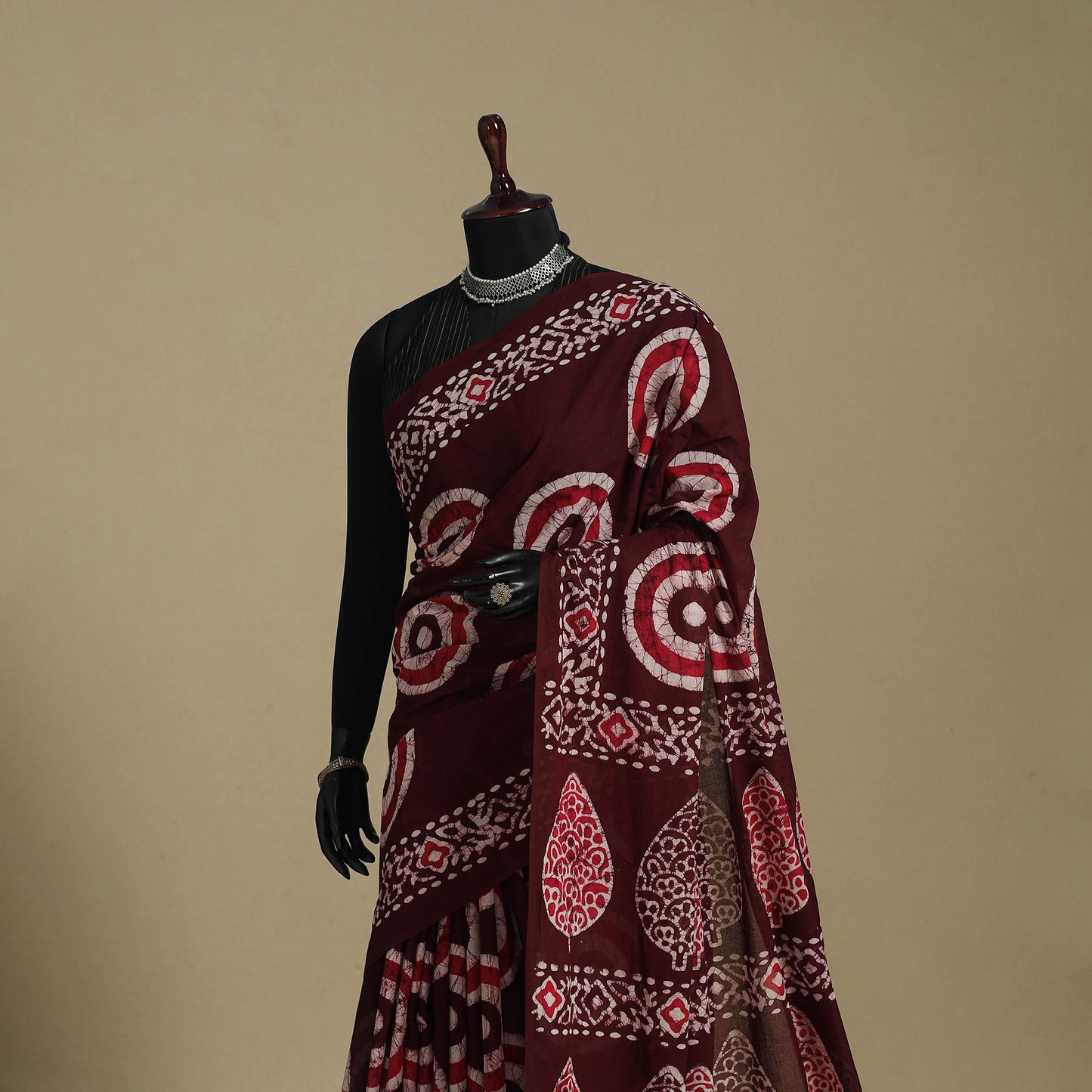 Brown - mul cotton hand batik saree 41 - handcrafted