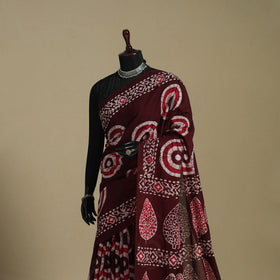 Brown - mul cotton hand batik saree 41 - handcrafted