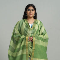 Green - Handloom Cotton Nizam Zari Border Mangalagiri Dupatta 06