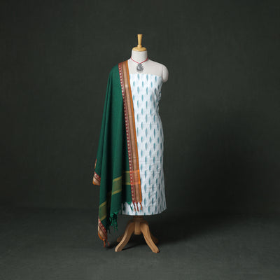 Pochampally Ikat Cotton Unstitched Dress Material: Kurta & Dupatta with Jewellery 24