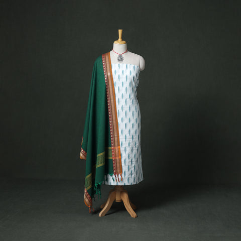 Pochampally Ikat Cotton Unstitched Dress Material: Kurta & Dupatta with Jewellery 24