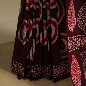 Brown - mul cotton hand batik saree 41 - handcrafted