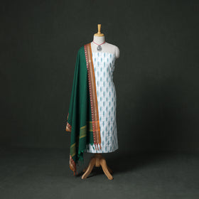 Pochampally Ikat Cotton Unstitched Dress Material: Kurta & Dupatta with Jewellery 24
