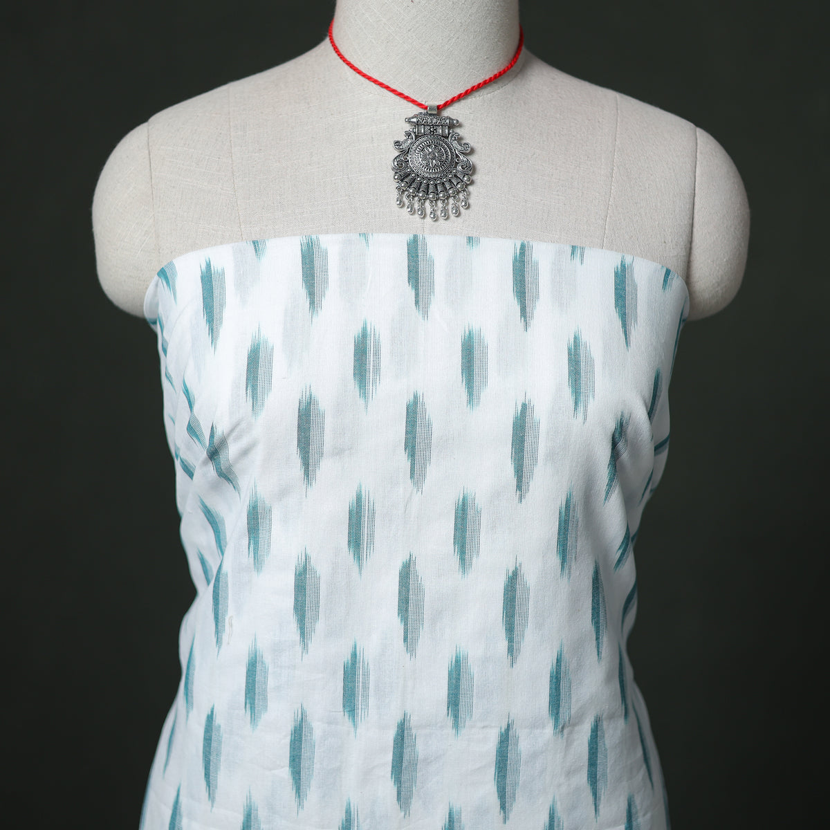 Pochampally Ikat Cotton Unstitched Dress Material: Kurta & Dupatta with Jewellery 24