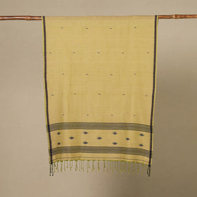 Yellow - handloom cotton phulia jamdani stole with tassels