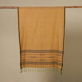 Yellow - handloom cotton phulia jamdani stole with tassels