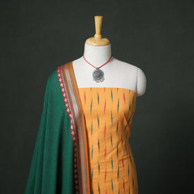 Pochampally Ikat Cotton Unstitched Dress Material: Kurta & Dupatta with Jewellery 25
