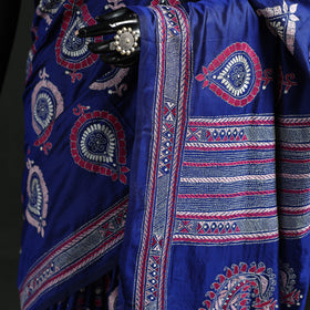 Blue - Bengal Kantha Heavy Hand Embroidered Pure Silk Saree 06