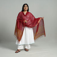 Maroon - Handloom Cotton Nizam Zari Border Mangalagiri Dupatta 09