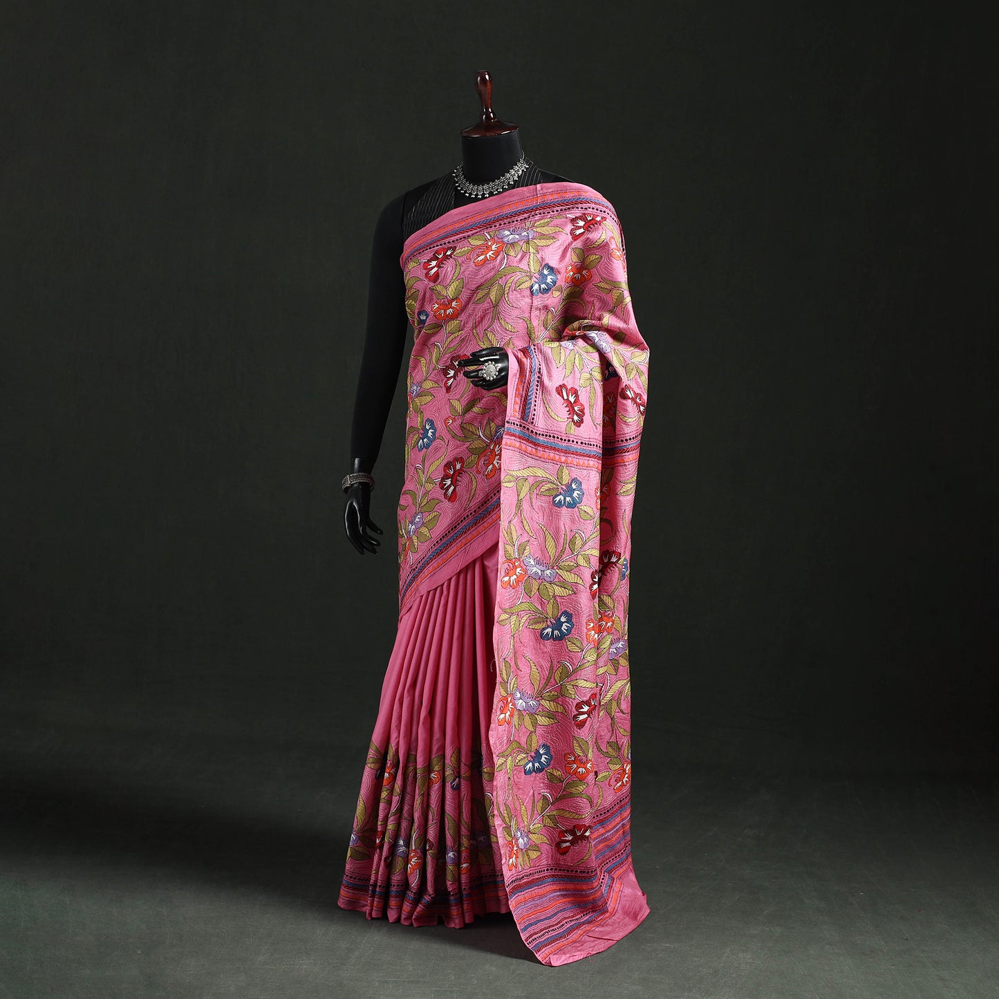 Bengal Kantha Heavy Hand Embroidered Pure Silk Saree 07