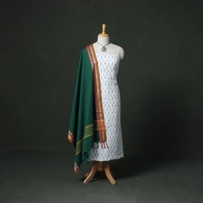 Pochampally Ikat Cotton Unstitched Dress Material: Kurta & Dupatta with Jewellery 26