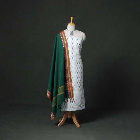 Pochampally Ikat Cotton Unstitched Dress Material: Kurta & Dupatta with Jewellery 26