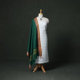 Pochampally Ikat Cotton Unstitched Dress Material: Kurta & Dupatta with Jewellery 26