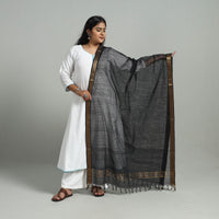 Black - Handloom Cotton Nizam Zari Border Mangalagiri Dupatta 10