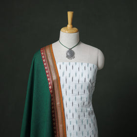 Pochampally Ikat Cotton Unstitched Dress Material: Kurta & Dupatta with Jewellery 26