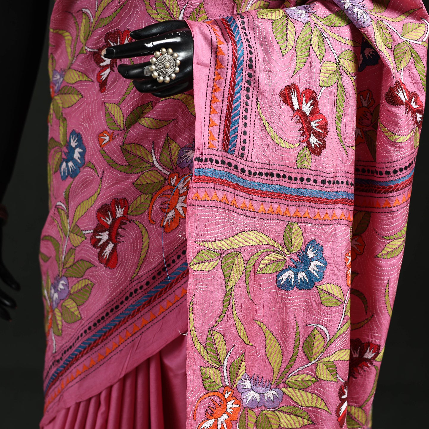 Bengal Kantha Heavy Hand Embroidered Pure Silk Saree 07