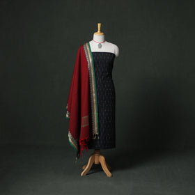 Pochampally Ikat Cotton Unstitched Dress Material: Kurta & Dupatta with Jewellery 27