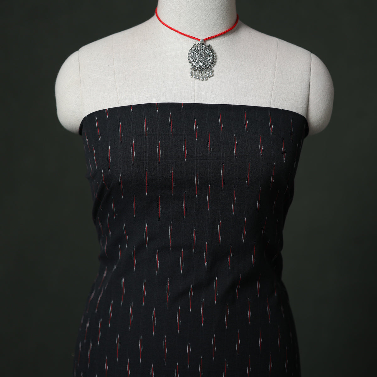 Pochampally Ikat Cotton Unstitched Dress Material: Kurta & Dupatta with Jewellery 27
