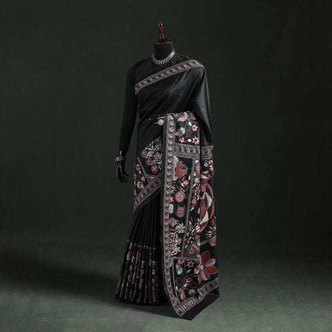 Bengal Kantha Heavy Hand Embroidered Pure Silk Saree 09