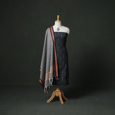 Pochampally Ikat Cotton Unstitched Dress Material: Kurta & Dupatta with Jewellery 28