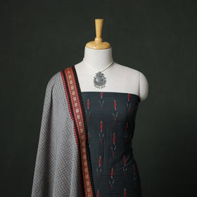 Pochampally Ikat Cotton Unstitched Dress Material: Kurta & Dupatta with Jewellery 28