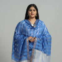 Blue - Handloom Cotton Nizam Zari Border Mangalagiri Dupatta 13