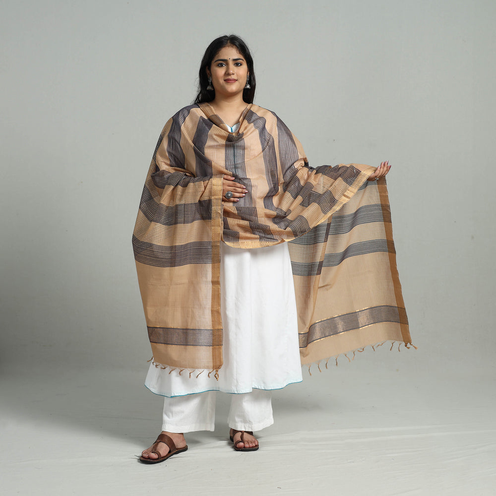 Multicolor - Handloom Cotton Nizam Zari Border Mangalagiri Dupatta 14