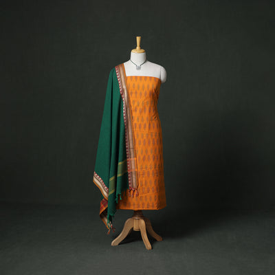 Pochampally Ikat Cotton Unstitched Dress Material: Kurta & Dupatta with Jewellery 29