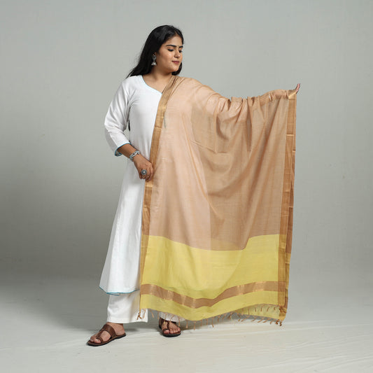 Brown - Handloom Cotton Nizam Zari Border Mangalagiri Dupatta 15