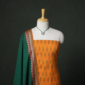Pochampally Ikat Cotton Unstitched Dress Material: Kurta & Dupatta with Jewellery 29