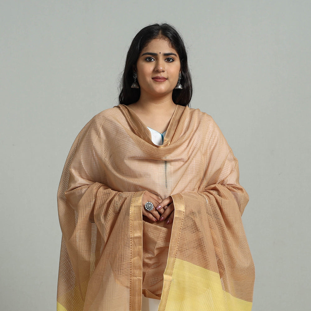 Brown - Handloom Cotton Nizam Zari Border Mangalagiri Dupatta 15